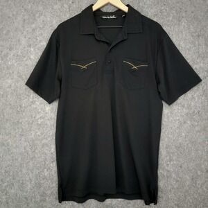 Travis Mathew Polo Shirt Mens Large Black Western Double Pocket Golf Casual Peru